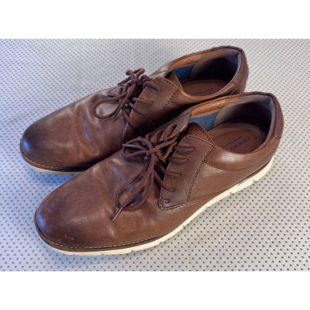 Tommy Hilfiger Mens Warren Brown Leather Oxford Sneakers Memory Foam Shoes 10.5